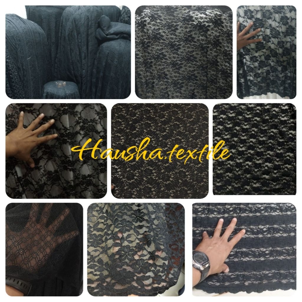 KAIN/BAHAN BRUKAT STRETCH /MELAR/KHUSUS HITAM/ANEKA MOTIF/BRUKAT KEBAYA