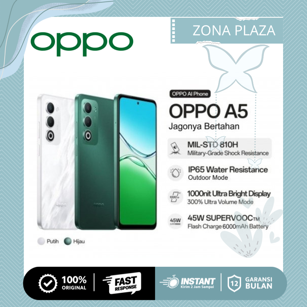 OPPO A5 8GB/128GB 8GB/256GB IP65 Tahan Air dan Debu Tahan Banting ala Militer Baterai besar 6000mAh