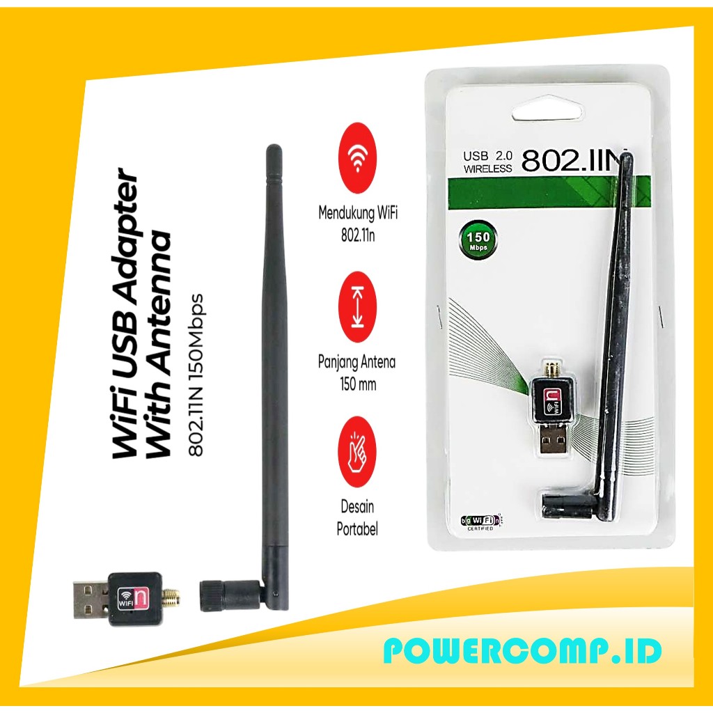 USB WiFi Adapter 802.11N 150Mbps dengan Antena Eksternal – Wireless Receiver Jaringan Internet untuk