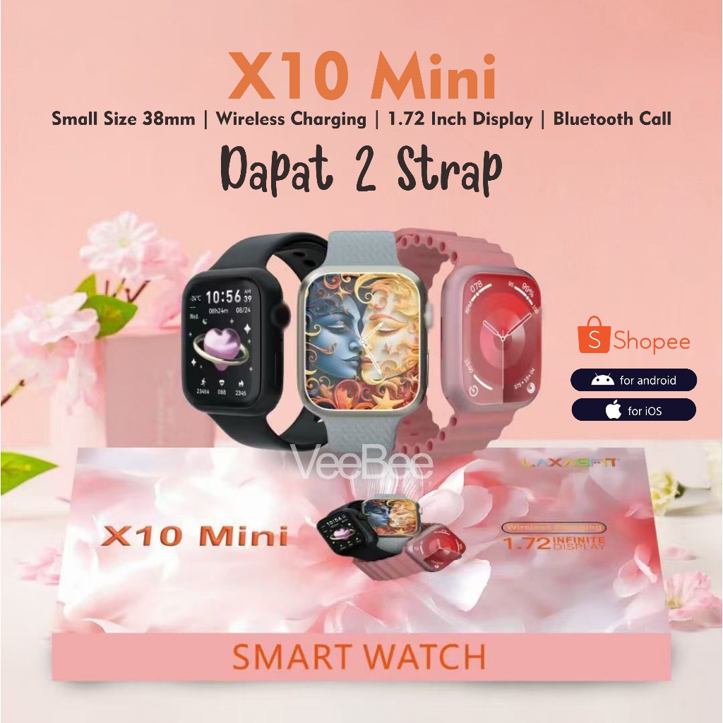 SmartWatch X10 Mini 41MM 1.72inc Bluetooth Call Jam Smartwatch Wanita Pria Monitor Detak Jantung Tek