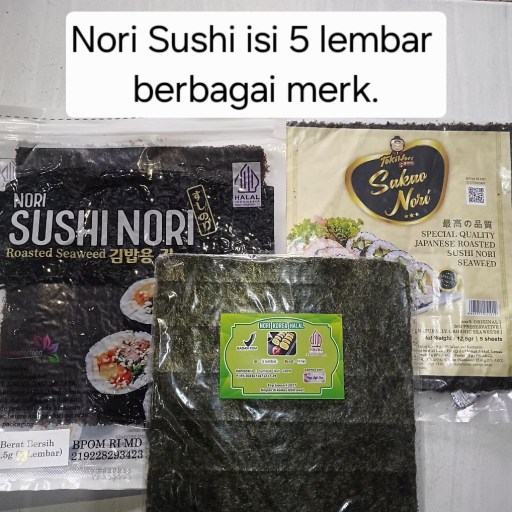 

{PROMO TERLARIS} Sushi nori isi 5 lembar berbagai merk rumput laut kering kulit kimbap gimbap bento bahan sushi sudah halal dan bpom harga terjangkau termurah promo sale terlaris murah