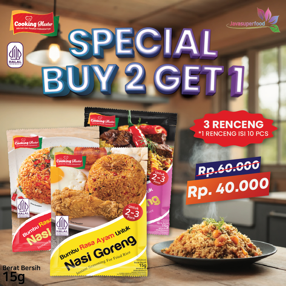 

(BELI 2 GRATIS 1) HALAL BUMBU NASI GORENG INSTAN 15G (1 RENCENG ISI 10 PCS)