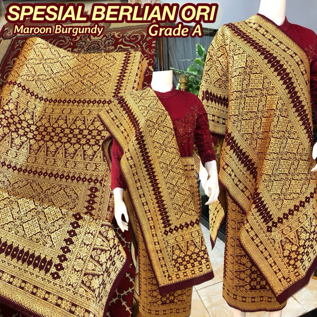 Spesial Songket Berlian ORI / Lepus Berlian Grade A, Rangkap 1 / Maroon Burgundy /songket tenun asli