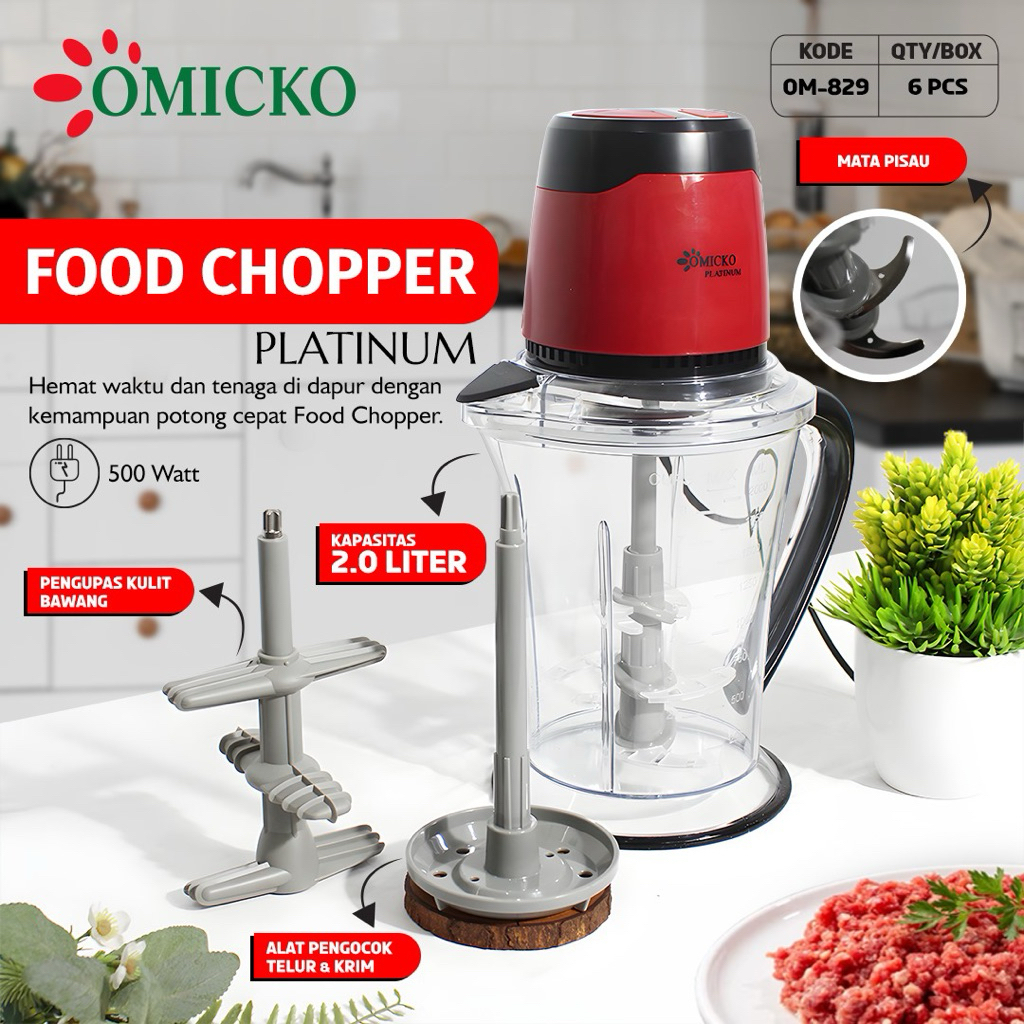 OMICKO Food Chopper Platinum – 2.0 Liter OM-829