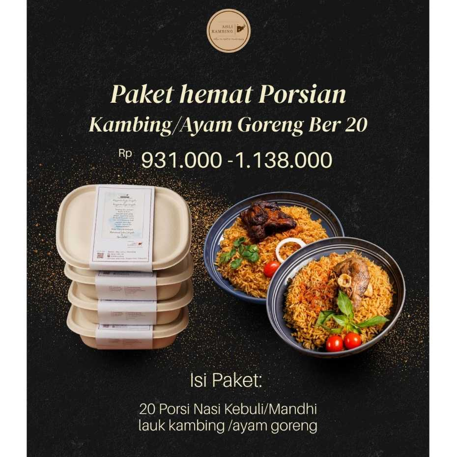 

Paket Nasi Kebuli/Mandhi Kambing Goreng ber 20