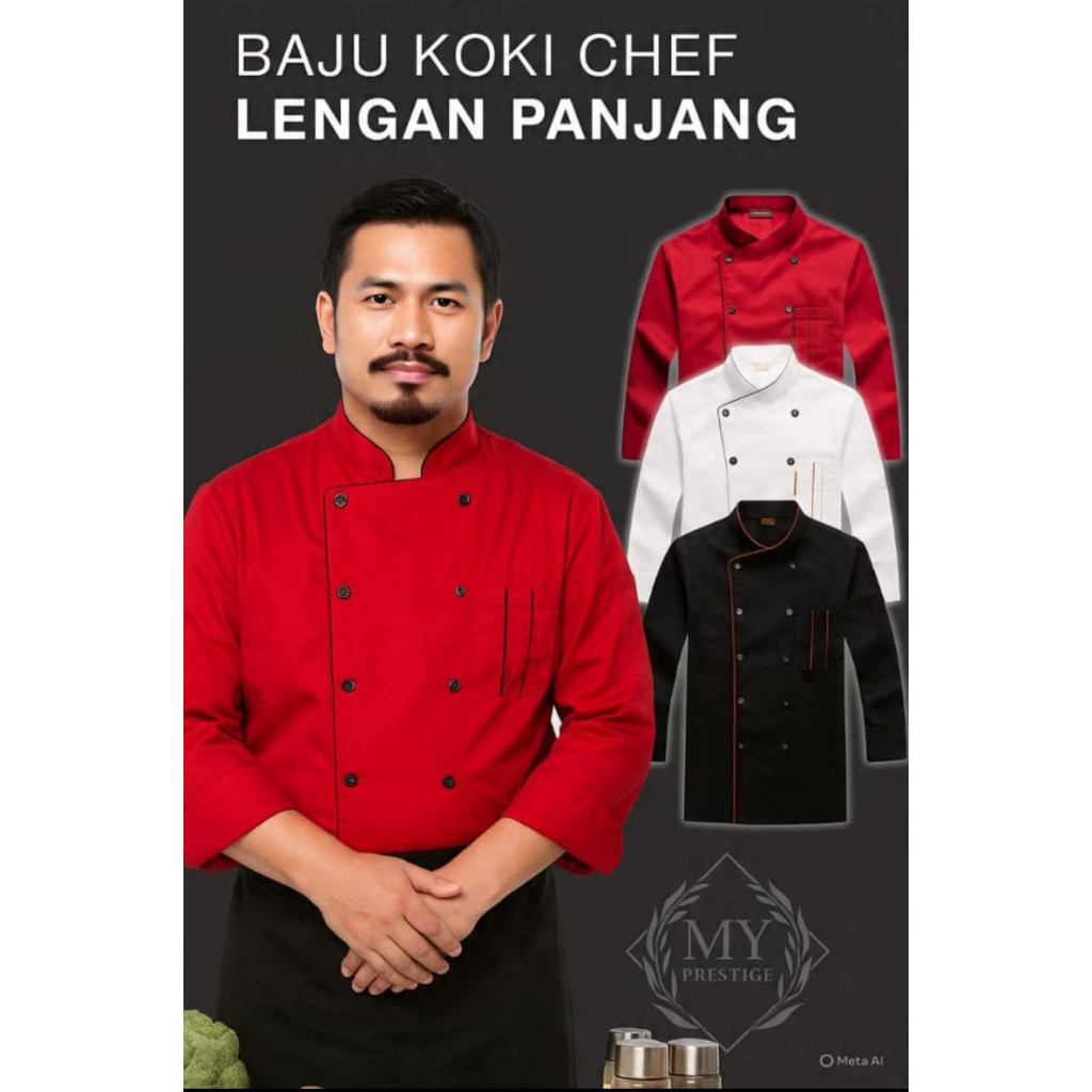 Baju kameja jacket koki chef lengan panjang &lengan pendek pria wanita