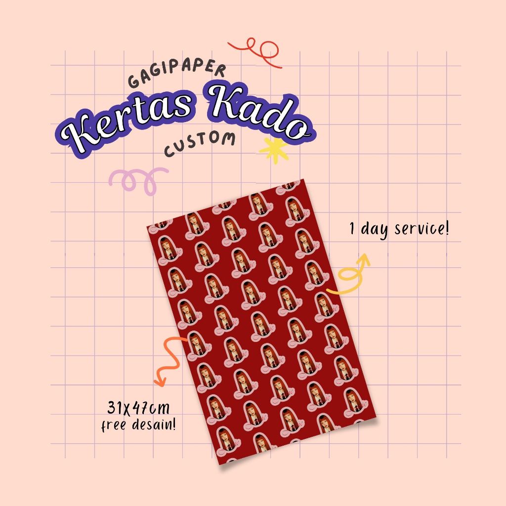 

Kertas kado custom wajah Pacar / Idol Kpop / Teman / Anime Wraping Paper