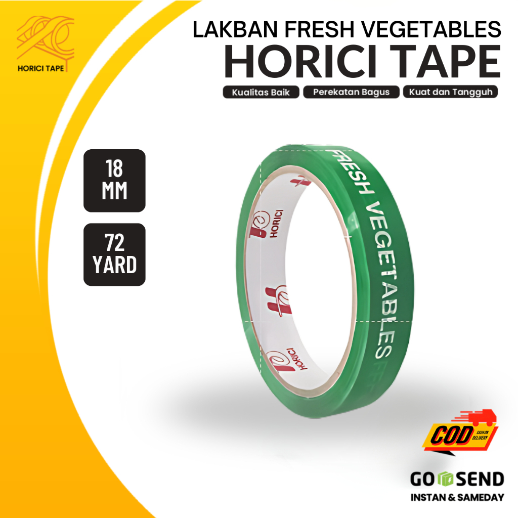 

HORICI 1 PCS 10 PCS ISOLASI HIJAU FRESH VEGETABLE SOLASI SAYUR BUAH 18MM 72 YARD LAKBAN BUAH SAYUR