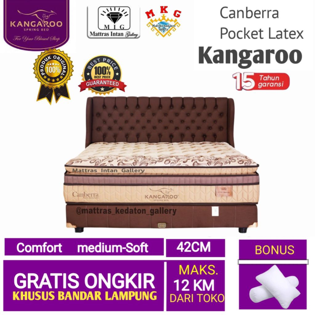 Springbed Kangaroo Full set Canberra Coklat Pocket Latex T42cm - kasur spring bed kangaroo spring be