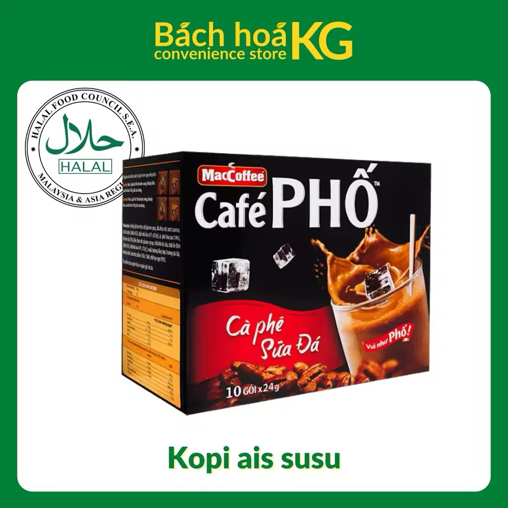 

[PRE ORDER READY 18 agustus 2025] MacCoffee Café Phố ice milk coffee 240g (10s x 24g)Kopi - KG Vietnam