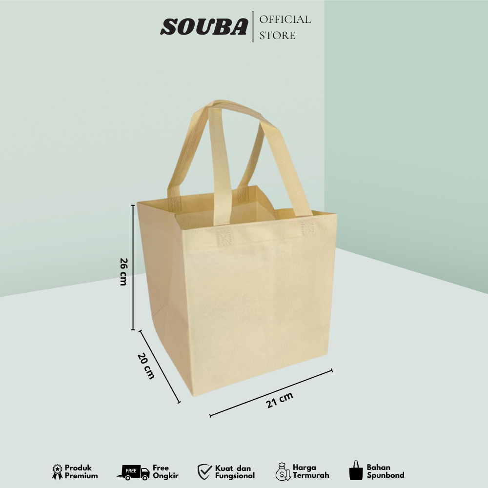 

(60 Pcs) Tas Spunbond Polos – Ukuran 21x20x26 cm. Tas Kain Hajatan Spunbond / Tas Nasi Kotak