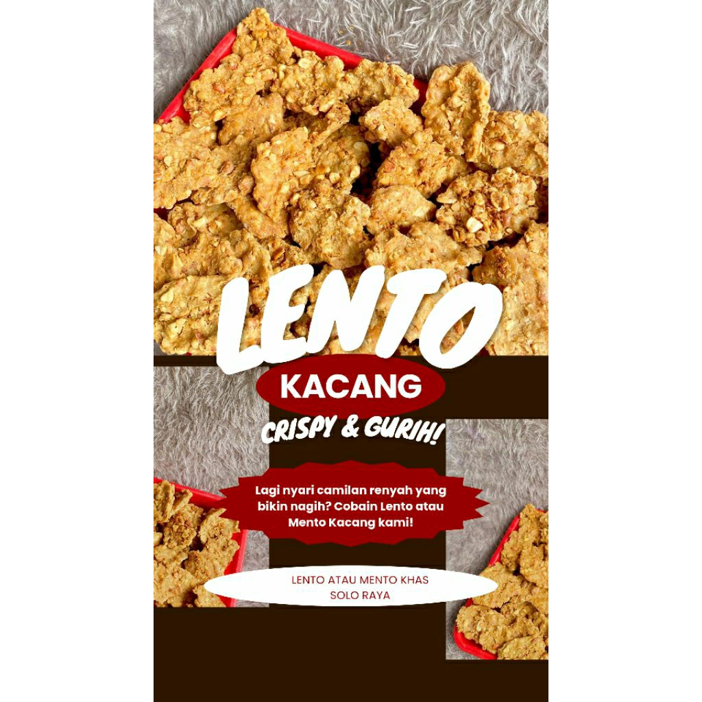 

Lento / Lentho / Lento Kering / Mento / Mentho / Mento Kering / Camilan / Cemilan Kacang / Berat 0,5 Kg atau Setengah Kg / Camilan Pasar / Jajanan Pasar / Camilan Kacang