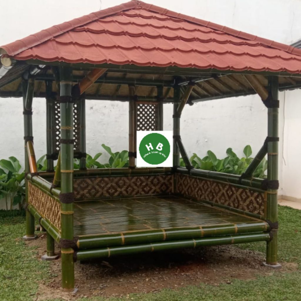 gazebo bambu, saung bambu gazebo atap genteng pasir/multi roof