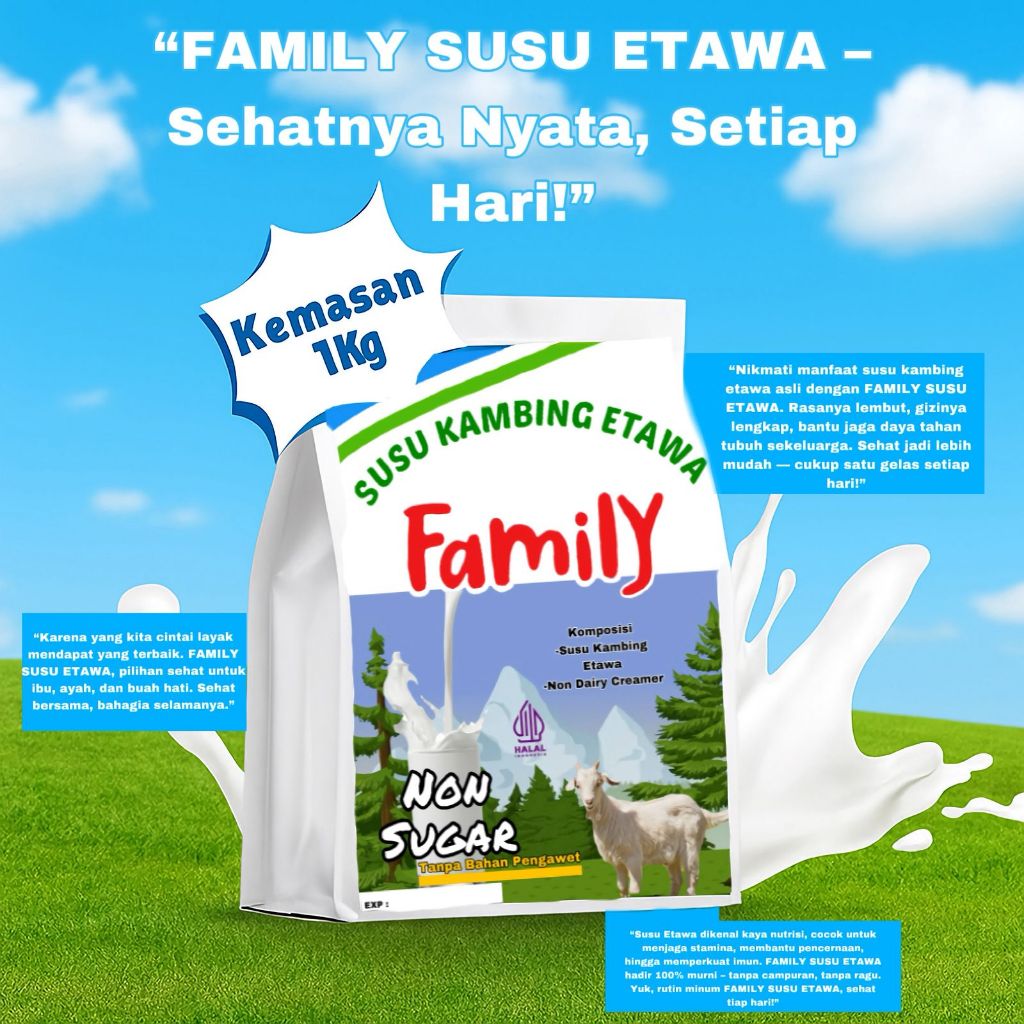 

Family Susu Kambing Etawa Non Sugar 1kg Alufoil