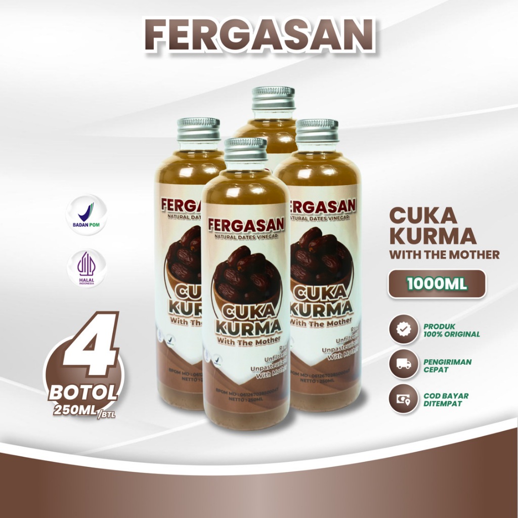 

FERGASAN Cuka Kurma Alami 250 Ml Paket 4 Botol - Cuka Kurma Murni 100% Original