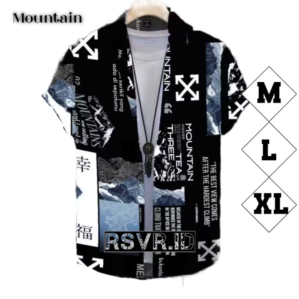 Kemeja Distro Motif Surfing Pria Lengan Pendek | Kemeja Motif Mountain Big Size Premium Original Dis