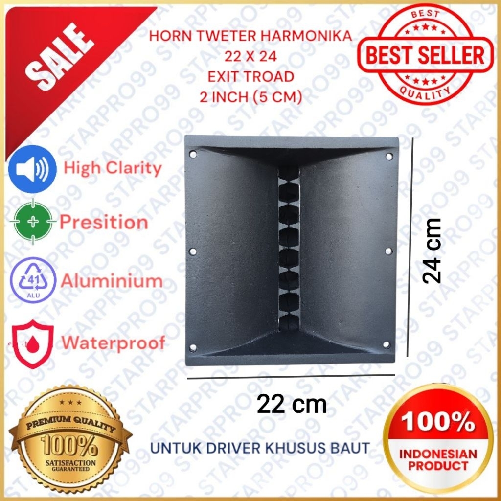 HORN TWEETER HARMONIKA  22 X 24 cm, BAHAN COR DIRAL ALUMINIUM