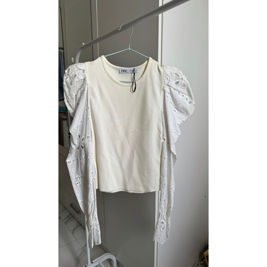 PRELOVED ZARA EMBROIDERY BLOUSE WHITE