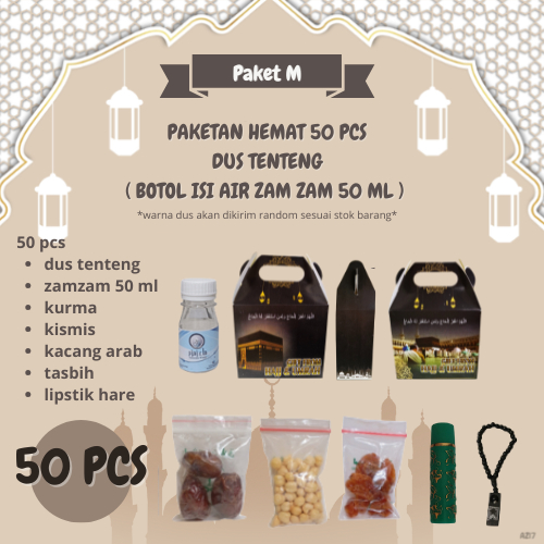 

paketan hemat tasbih+lipstik hare dus teng teng oleh oleh haji/umroh 50pcs (botol isi air zam zam 50 ml)