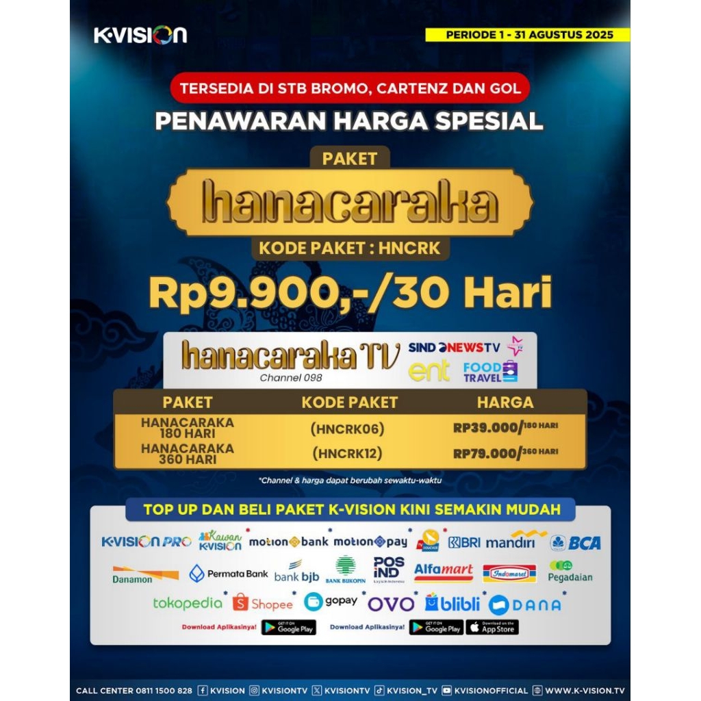 PAKET HANACARAKA TV K VISION 1 6 BULAN