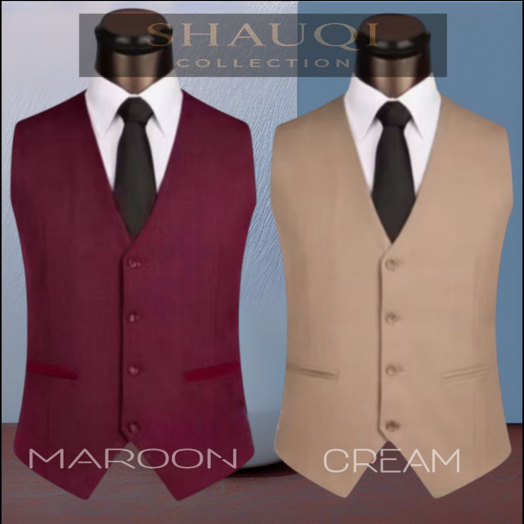 SHAUQI COLLECTION, JAS ROMPI VEST SLIMFIT MODEL DALAMAN BLAZZER PRIA / WANITA WARNA MERAH MAROON DAN