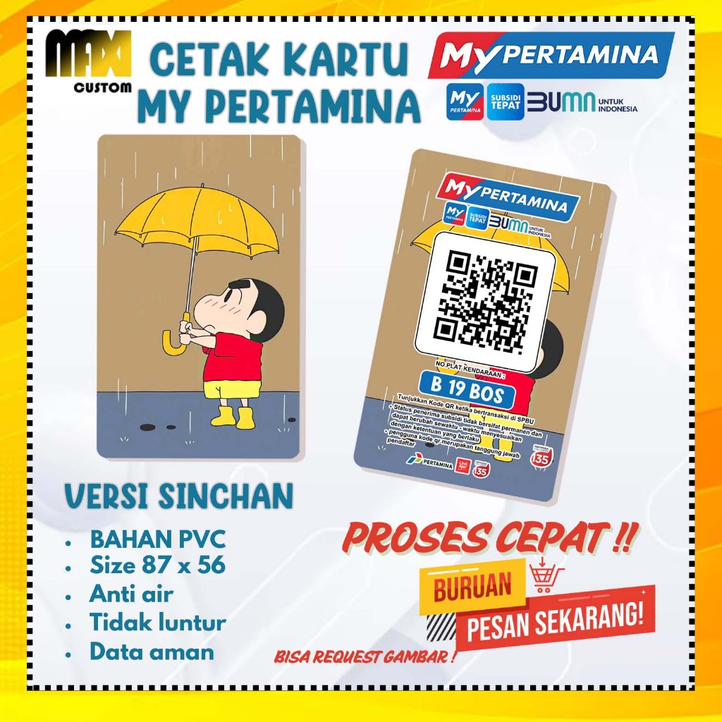 

KARTU BARCODE MYPERTAMINA CUSTOM (BAHAN PVC) / KARTU CUSTOM MY PERTAMINA (VERSI SINCHAN)
