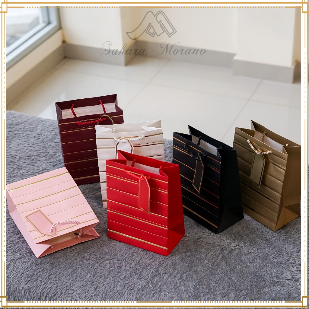 

[ PREMIUM ] Paper Bag Emboss Motif Garis Horizontal Goodie Bag Tas Hadiah Hampers Goodie Bag Tas Multifungsi Tas kado