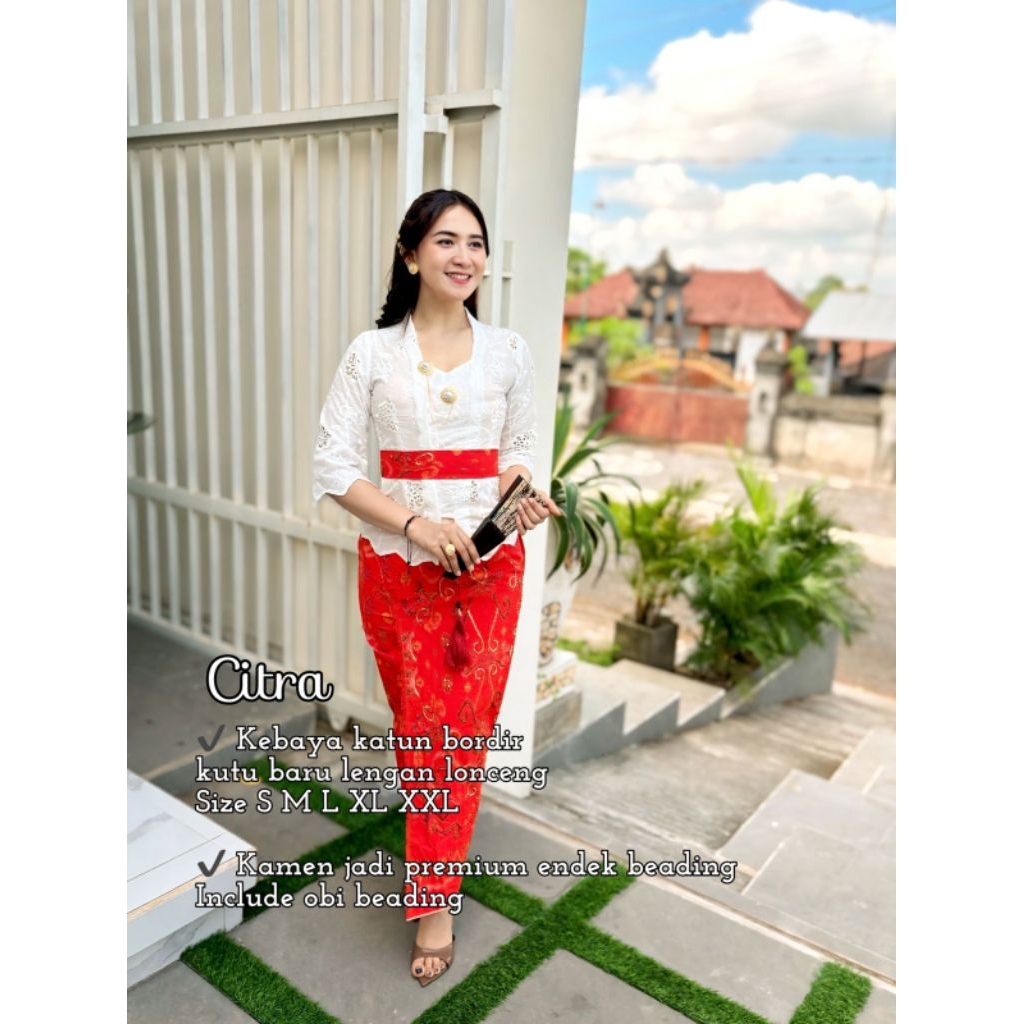 Kebaya Katun Bordir Kutu Baru Lengan Lonceng