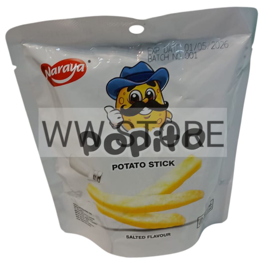 

Cemilan snek makanan ringan keripik kripik kentang rasa asin halal MUI Naraya Popito SALTED FLAVOUR Potato Stick 40g