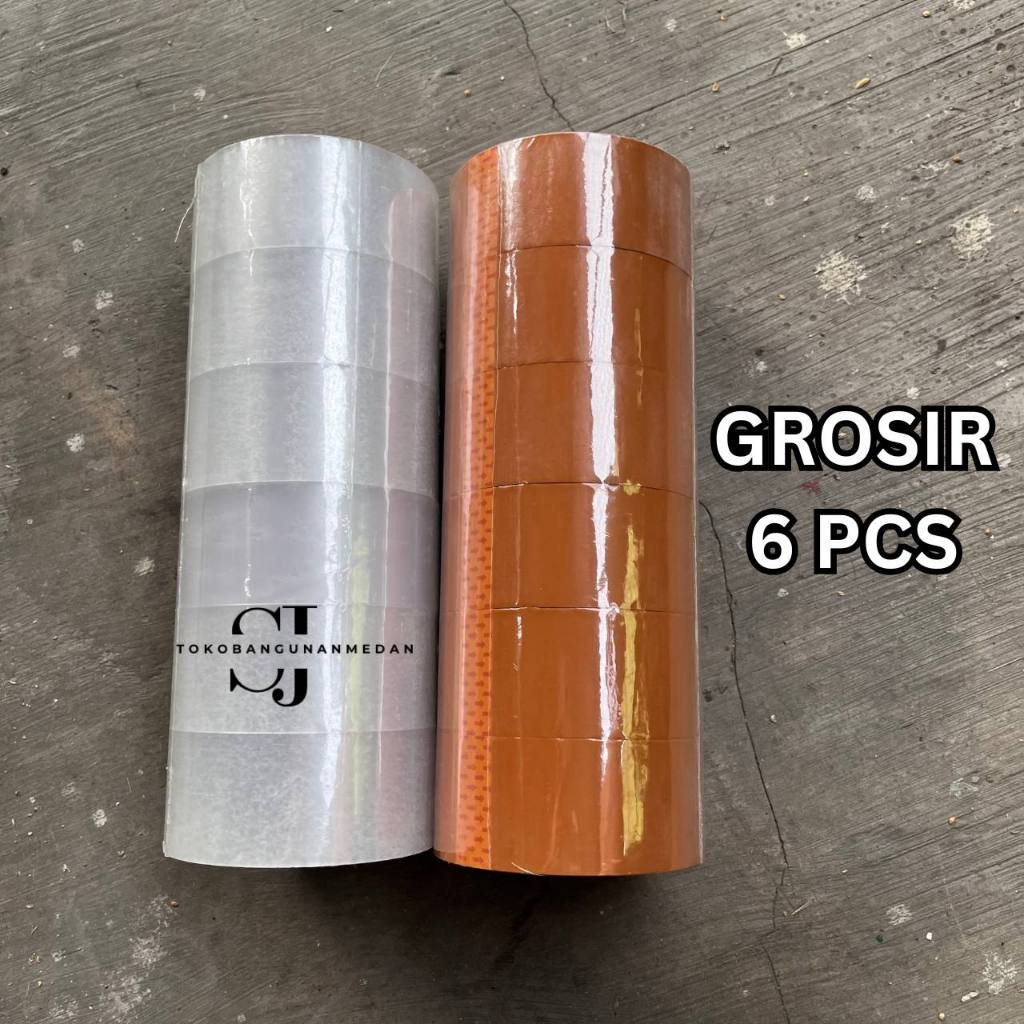 

GROSIR 6 PCS - Lakban Transparan Bening Coklat Fragile / Isolasi packing