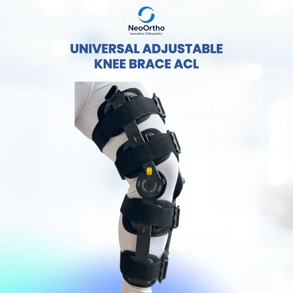 NeoOrtho Universal Adjustable Knee Brace ACL Deker Penyangga Terapi Lutut Berengsel Ortopedi Pasca O