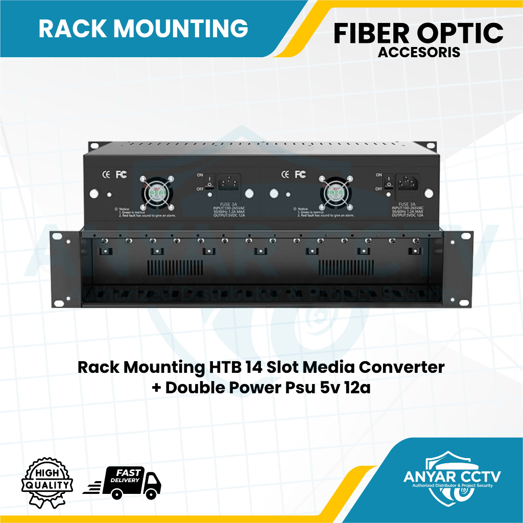 RACK MOUNTING HTB 14 SLOT MEDIA CONVERTER + DOUBLE POWER PSU 5V 12ARACK 14 SLOT/RAK 14 SLOT 2U TRANS
