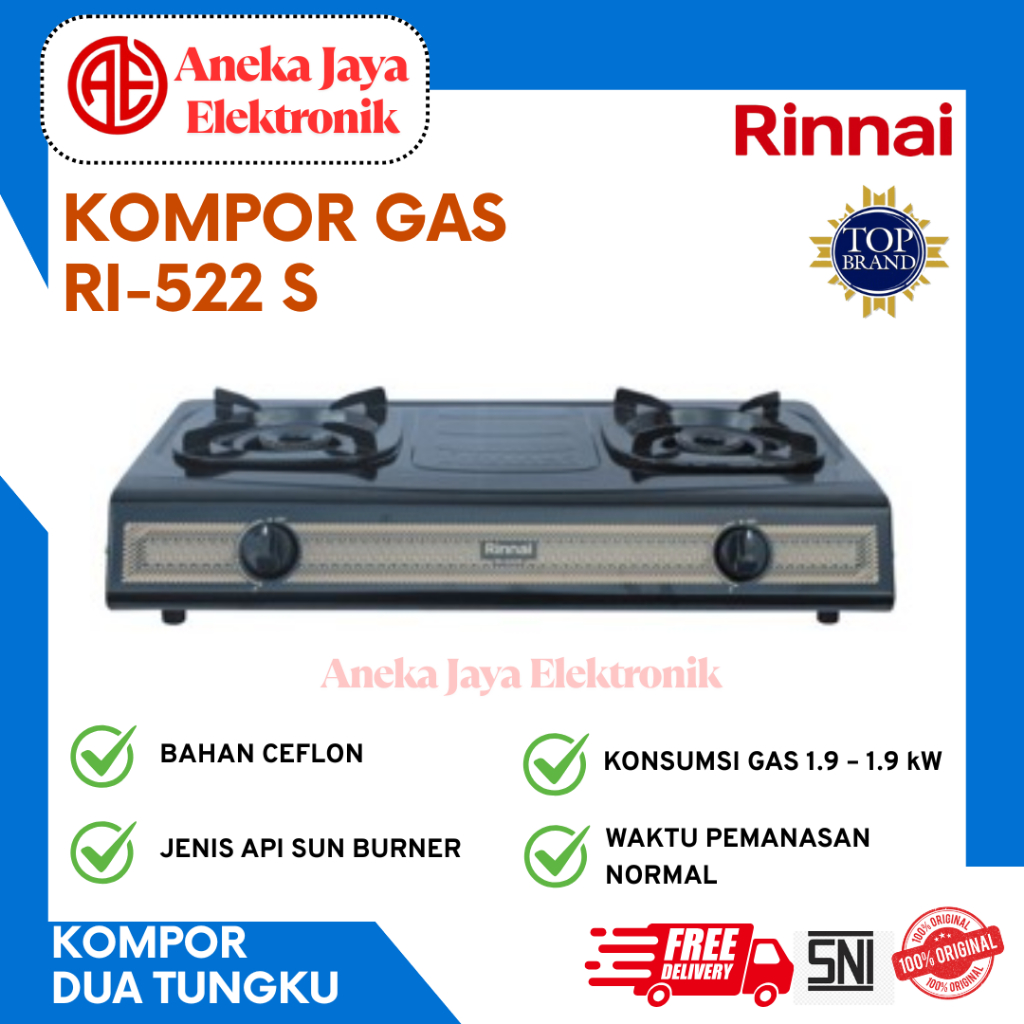 RINNAI KOMPOR GAS RI-522S (Kompor Gas 2 Tungku RI-522S)