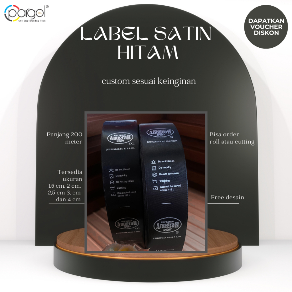 

Label Satin Hitam Custom Nama / Logo - Washing Care - Satin Lokal & Import