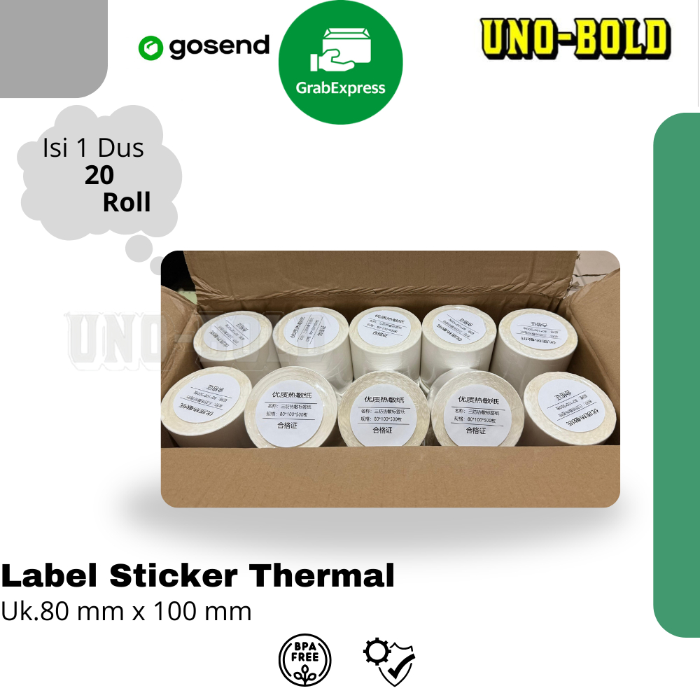 

LABEL STICKER THERMAL & CONTINOUS PAPER THERMAL 80 X 100 mm" isi 500pcs (1dus isi 20 Roll)