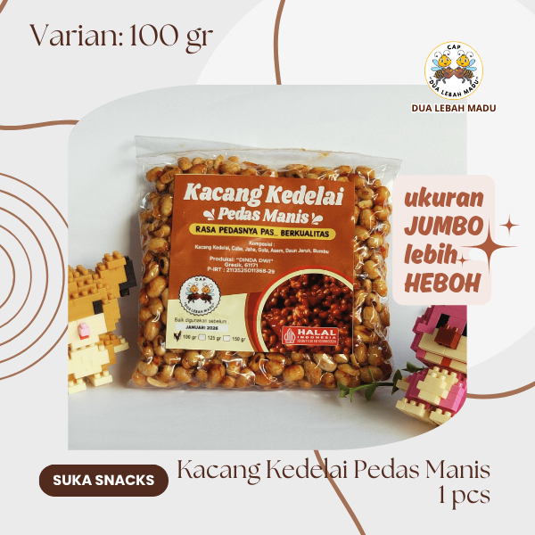 

SS - KACANG KEDELAI PEDAS MANIS JUMBO 100 GRAM - DUA LEBAH MADU - KACANG KEDELAI - CAMILAN PEDAS
