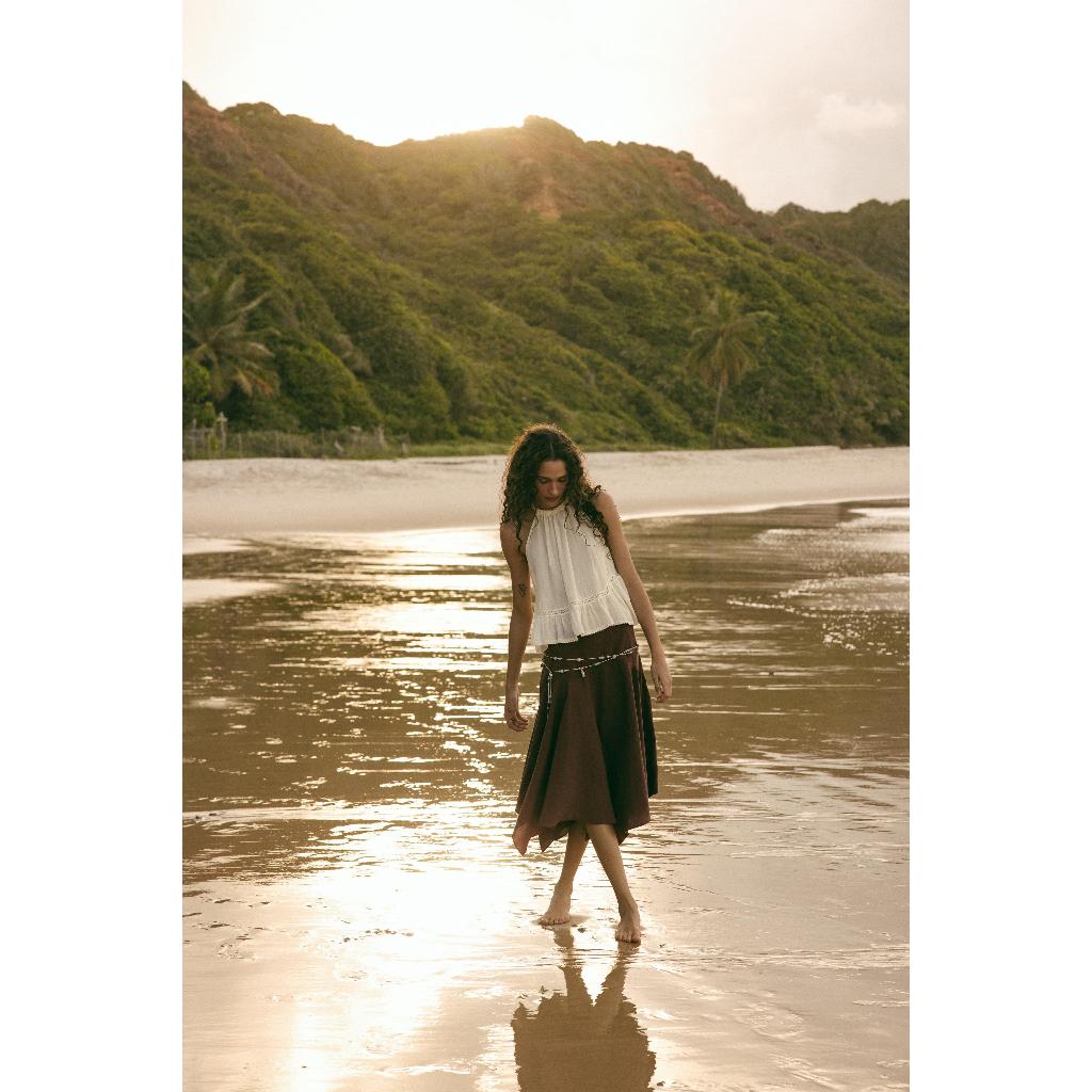 ZARA TOP KASA BORDIRAN Top kerah halter dengan simpul