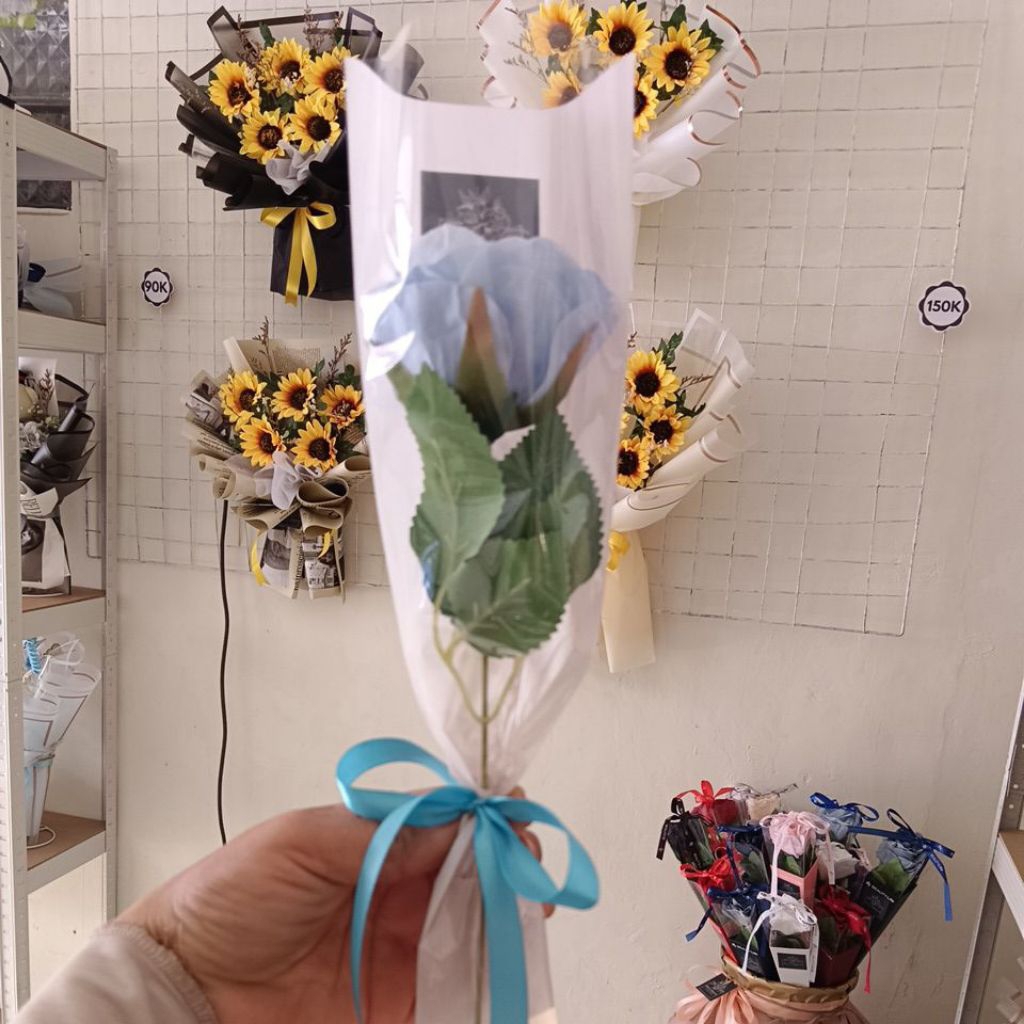 Buket Single Rose/Bunga 1 tangkai/Buket simple/Bunga Mawar