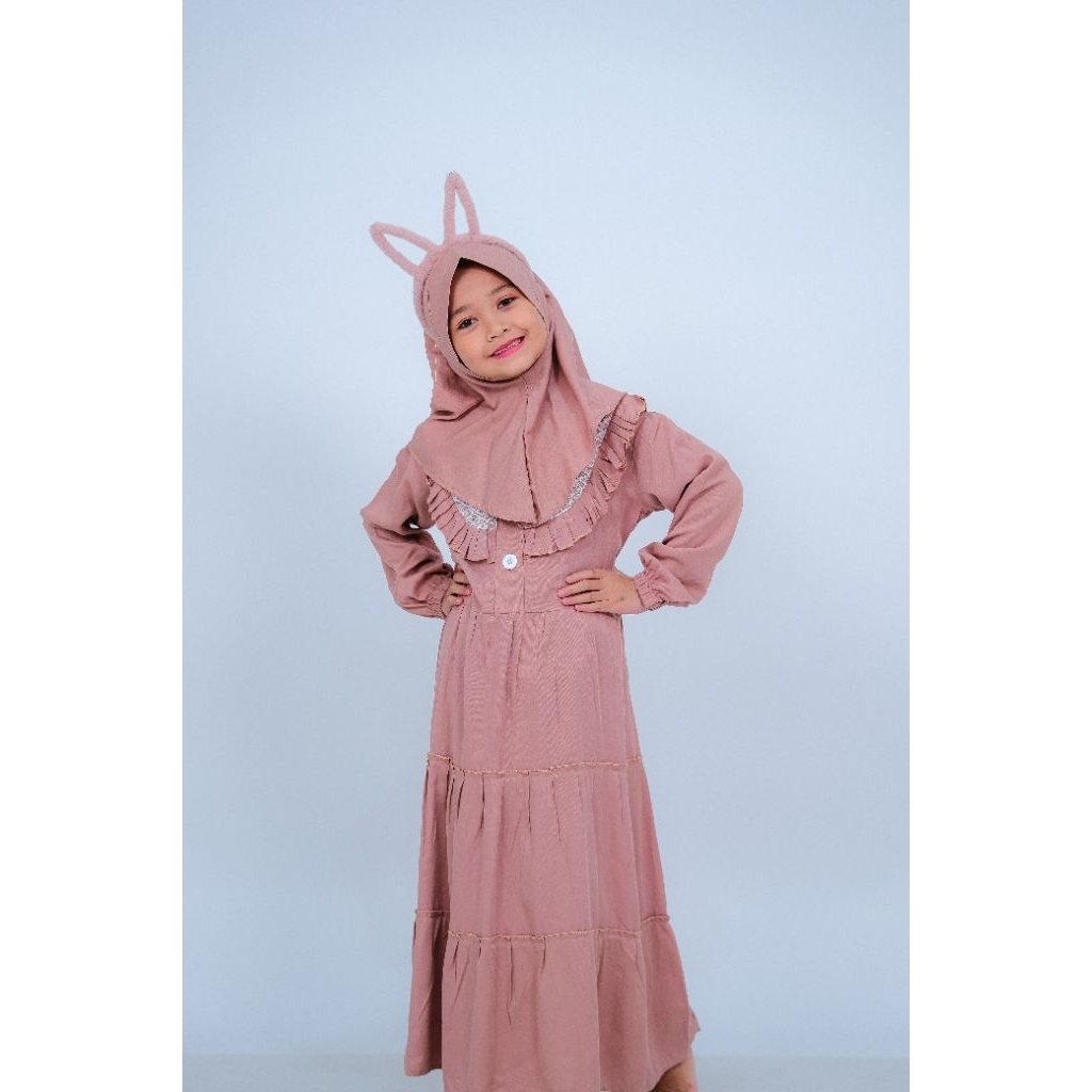 Nayla Dress Gamis Anak Perempuan Muslim Ruffle Semi Brokat Include Free Hijab Gamis Anak Termurah Te