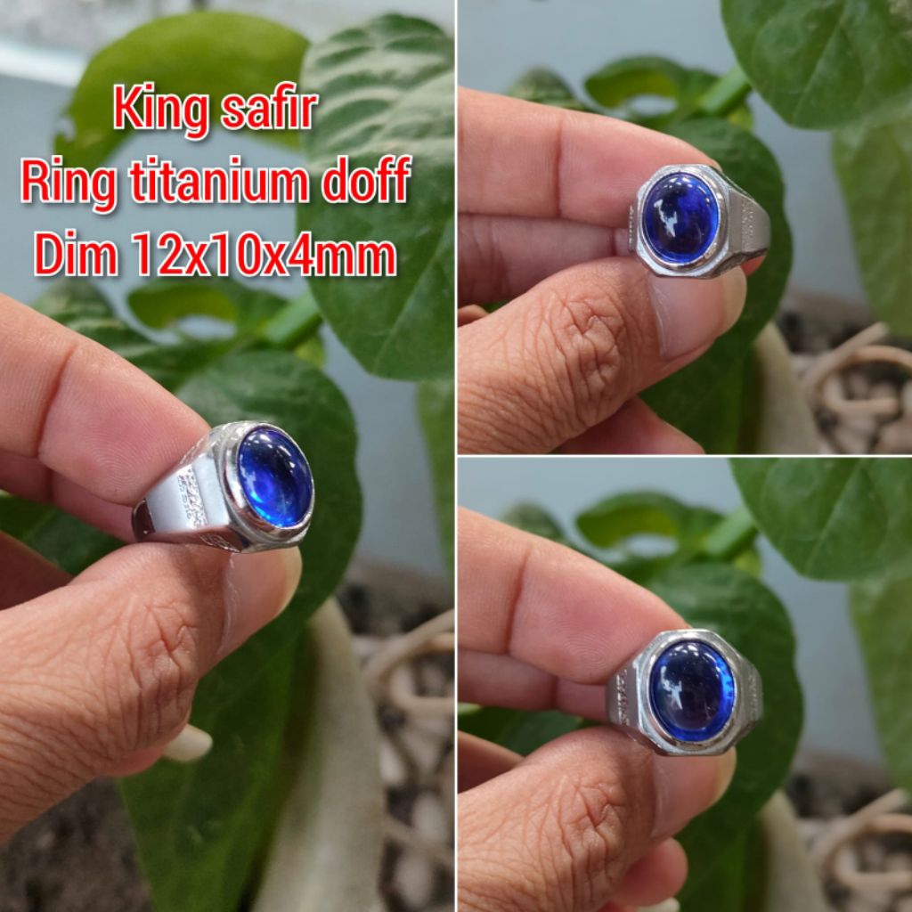 CINCIN PRIA BATU KING SAFIR RING TITANIUM PUTIH DOFF