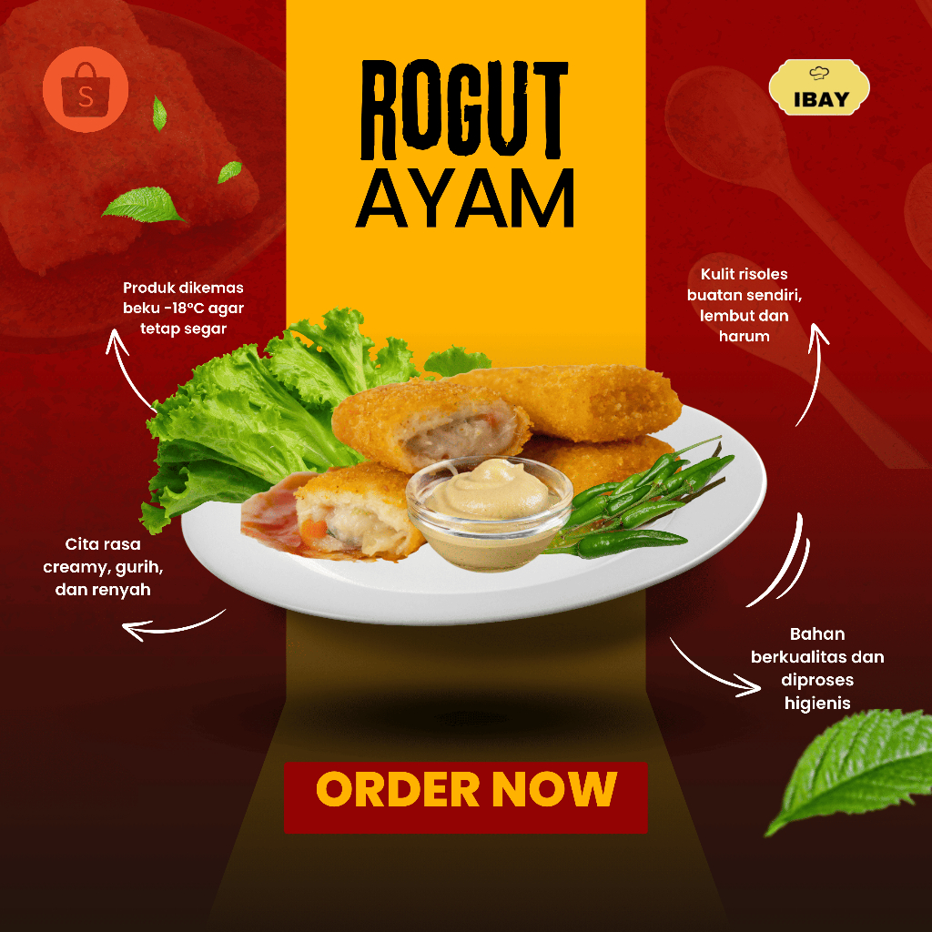Risoles Frozen IBAY | ROGUT AYAM | Isi 6 | Camilan Beku Enak Siap Goreng | Risol Homemade Kriuk | Sn