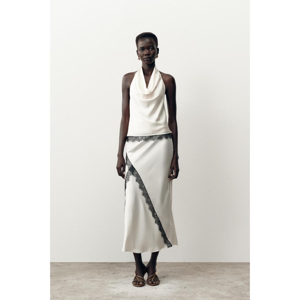 ZARA TOP HALTER SATIN RENDA Top kerah halter dengan belakang terbuka