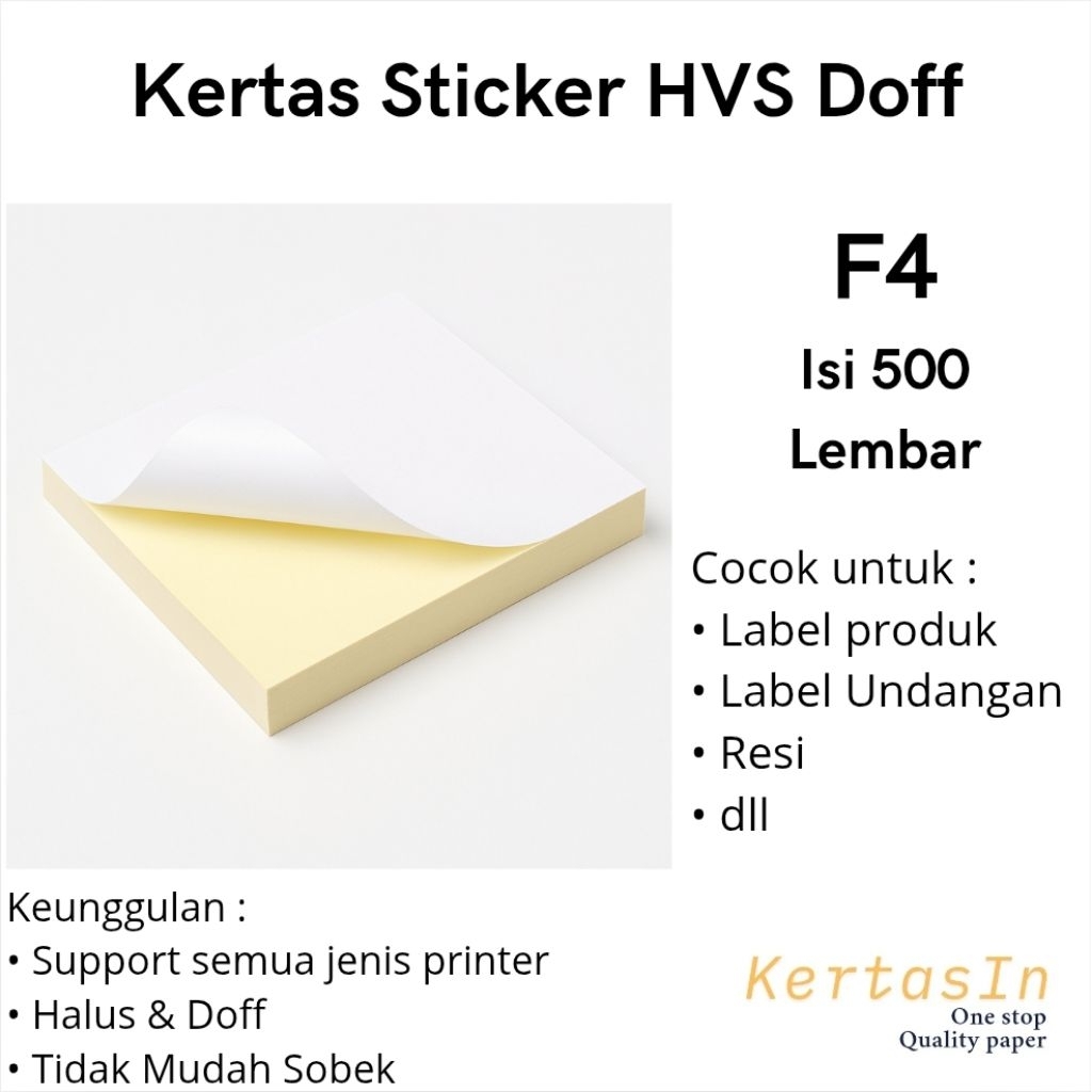 kertas Sticker HVS Doff F4 Isi 500 Lembar / 1 Rim | Sticker Label Produk dan Kemasan.