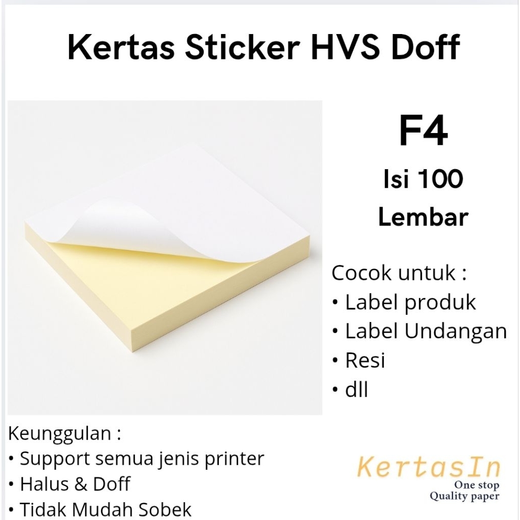 

Kertas Sticker HVS Doff F4 Isi 100 Lembar | Sticker Label dan Undangan