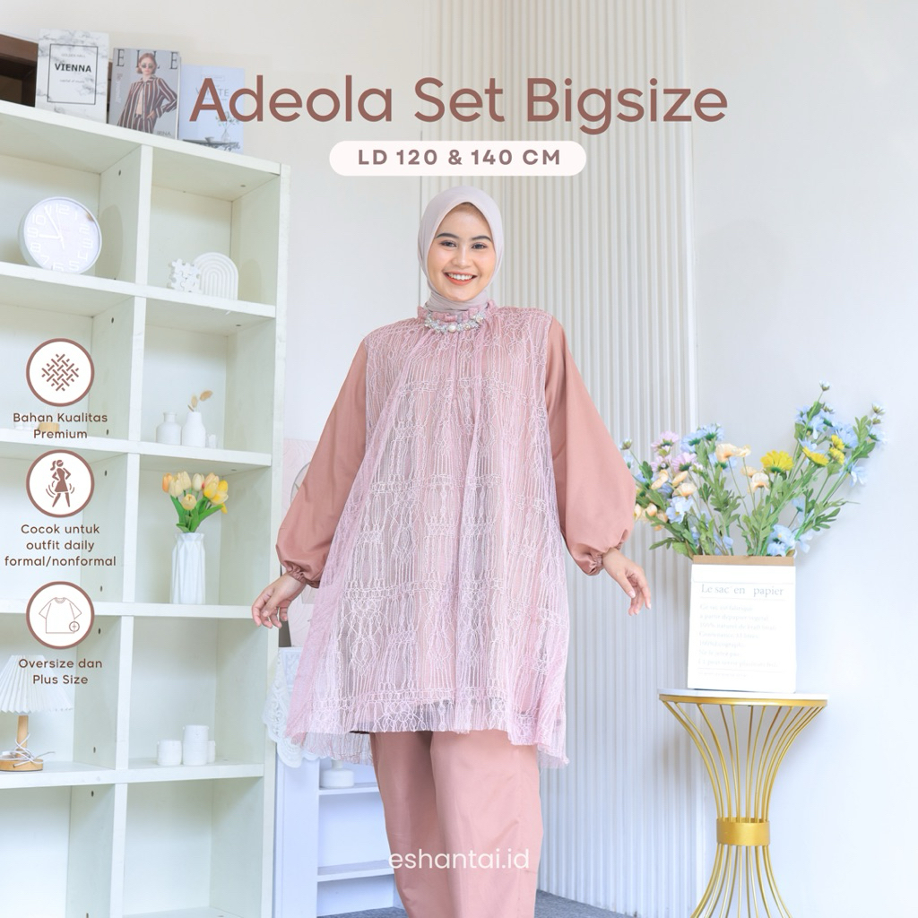 Adeola LD 120 dan 140 One Set JUMBO Brokat Chantily Mewah | Setelan Adeola Big Size XL–5XL  + Inner 