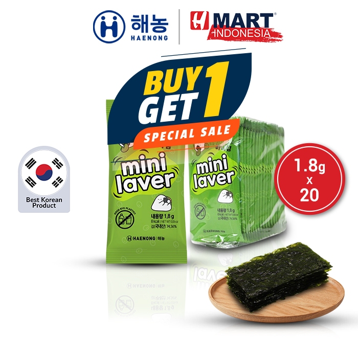 

HAENONG Mini Laver - Rumput Laut / Nori Ukuran Mini 1.8g x 20 BUY 1 GET 1