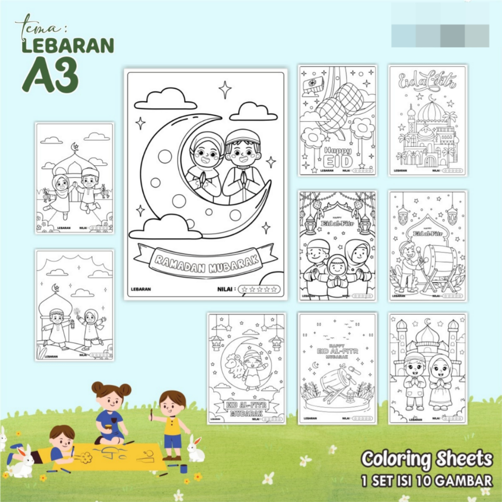 

KERTAS GAMBAR MEWARNAI TEMA LEBARAN A3 READY STOCK - LEMBAR COLORING SHEETS ISI 10 LEMBAR