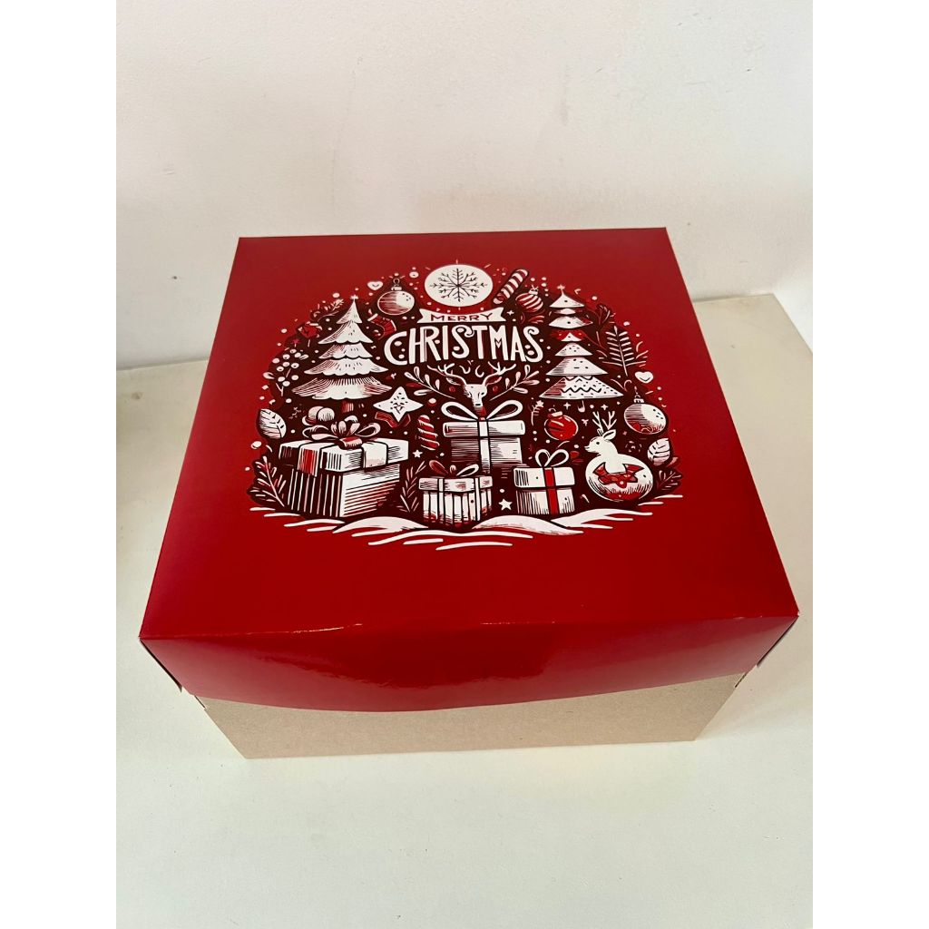 

(3 Pcs)Kotak Cake Natal 22x22cmBox Kue Bolu Chiffon Dus Hampers Merry Christmas Red Snow Ball