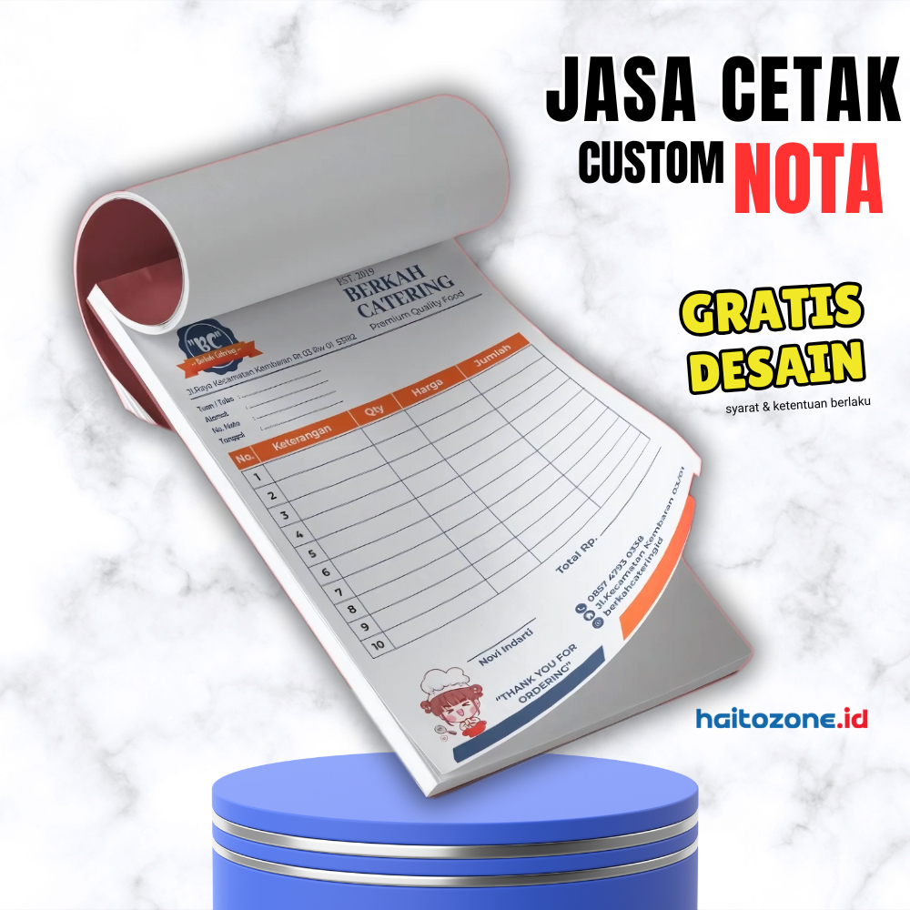 

[BISA SATUAN] Nota Custom NCR 1/4 Folio 1ply isi 50/buku Lembar Free Desain kualitas terbaik