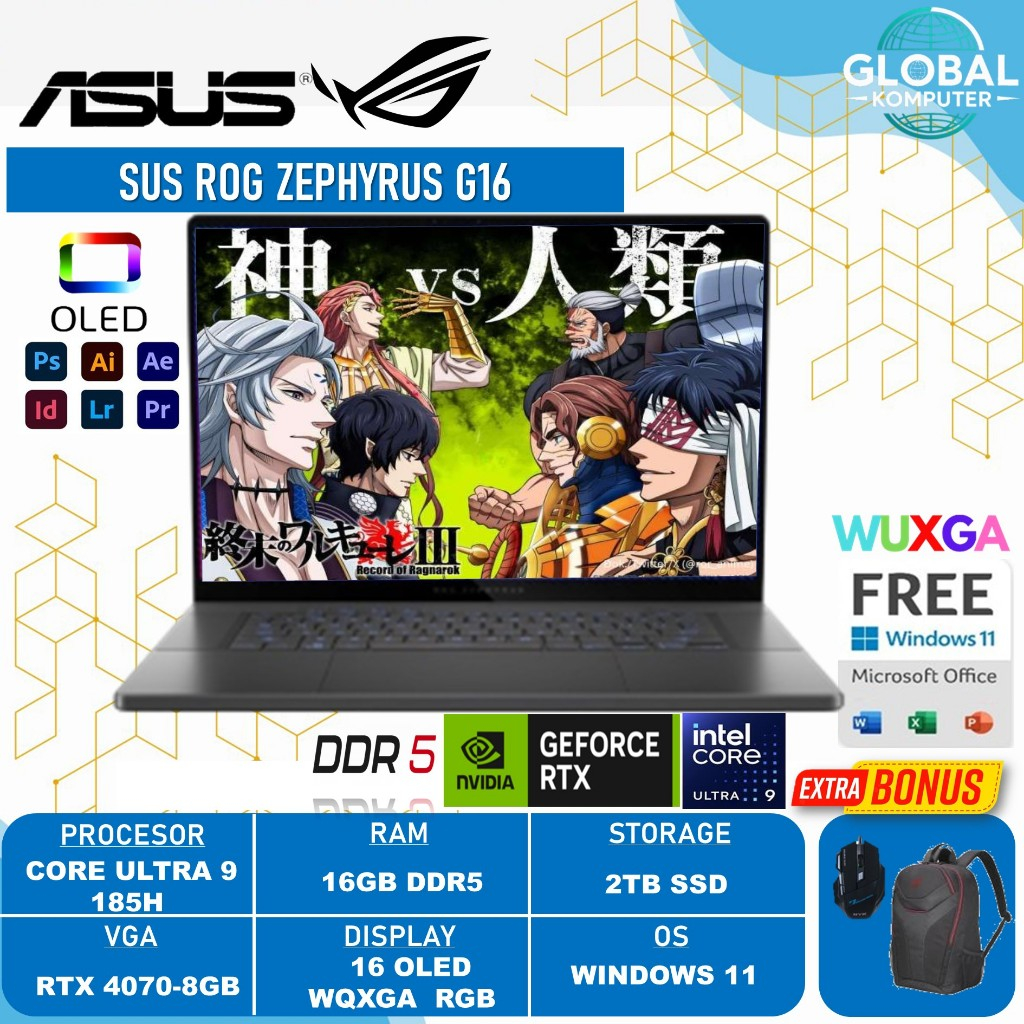 Laptop Gamig Asus ROG ZEPHYRUS G16 Core Ultra 9 185H 16GB DDR5 2TB RTX4070-8GB 16.0 OLED WQXGA RGB